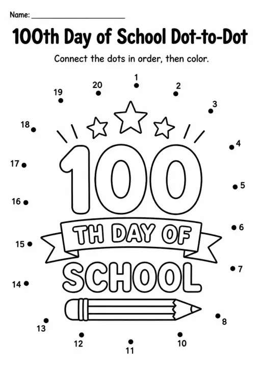 100th Day of School Dot-to-Dot — Grade 1