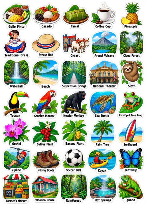 Countries Costa Rica to Monaco Vocabulary Sticker Pack