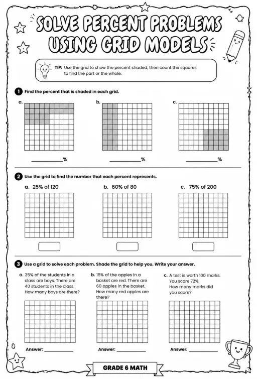 Solve percent problems using grid models