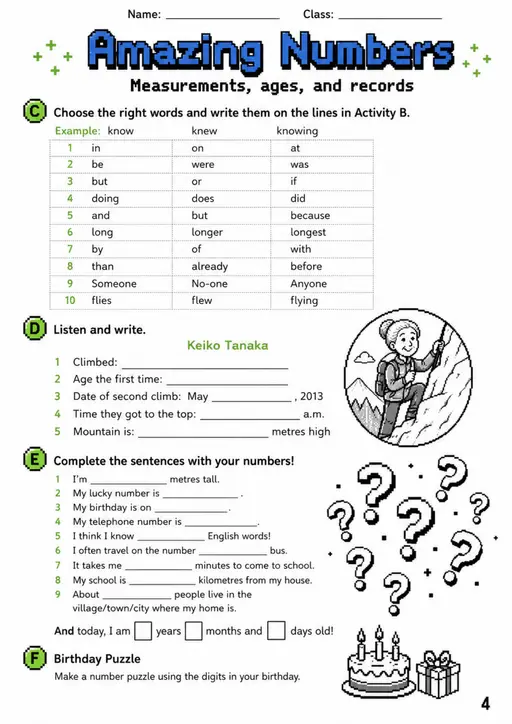 Cambridge Flyers - Amazing Numbers - Practice 2 | Free Worksheet