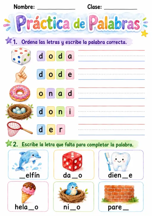 Spanish Letter D Phonics Worksheets Pack