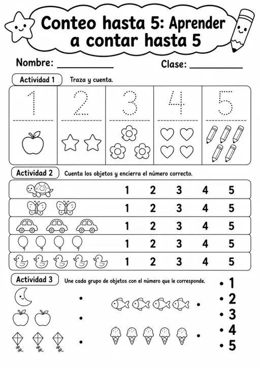 Conteo hasta 5 - paquete de fichas de matemáticas