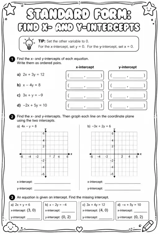Standard form: find x- and y-intercepts