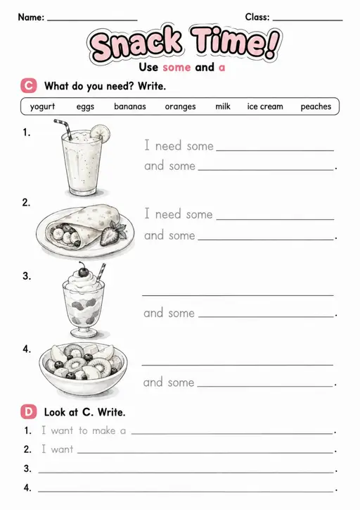Snack Time! | Grade 2 English Language Arts Worksheet