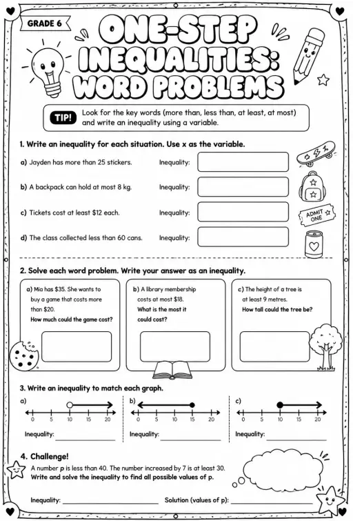 One-step inequalities: word problems