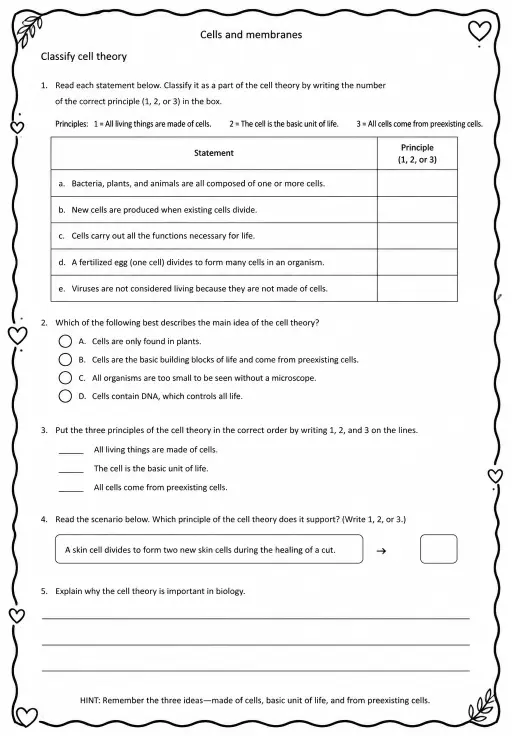 Classify cell theory