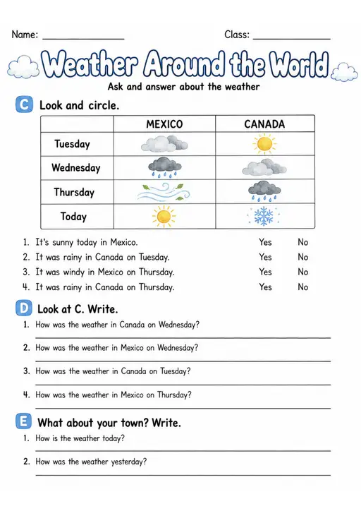 Weather Around The World | Grade 2 English Language Arts Worksheet