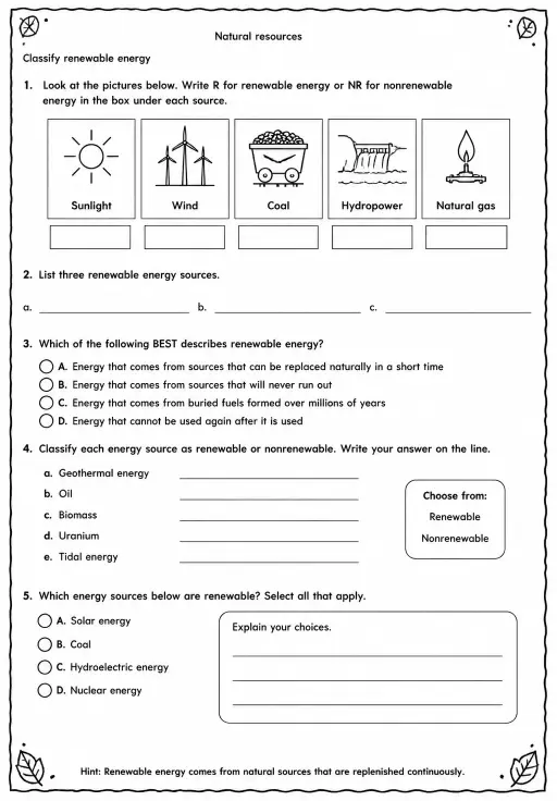 Classify renewable energy