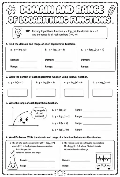 Domain and range of logarithmic functions