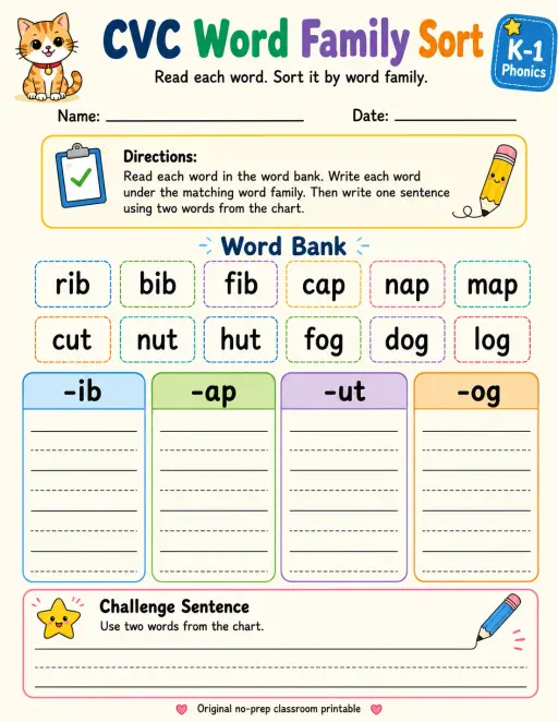 CVC Word Family Sort - Set 5