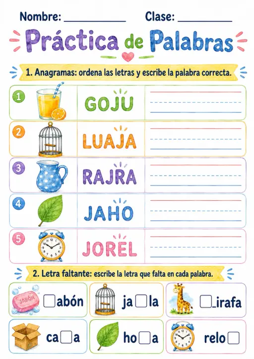 Spanish Letter J Phonics Worksheets Pack