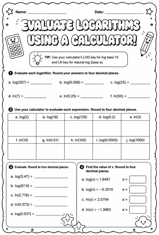 Evaluate logarithms using a calculator