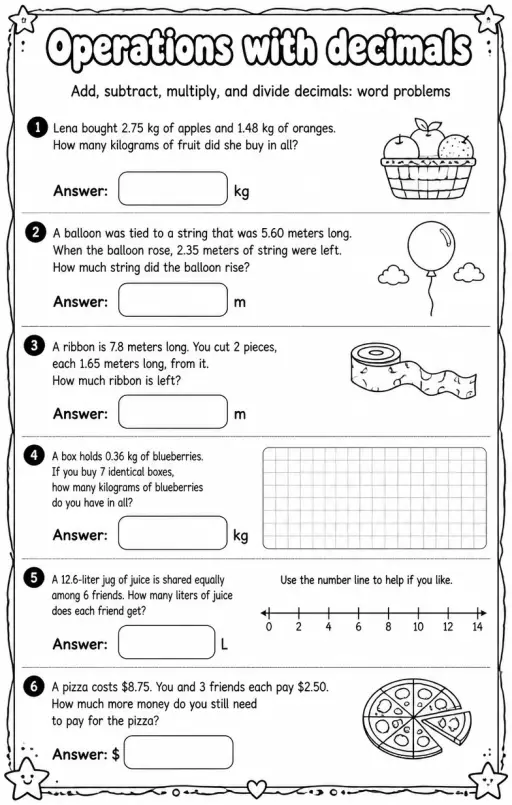 Add, subtract, multiply, and divide decimals: word problems