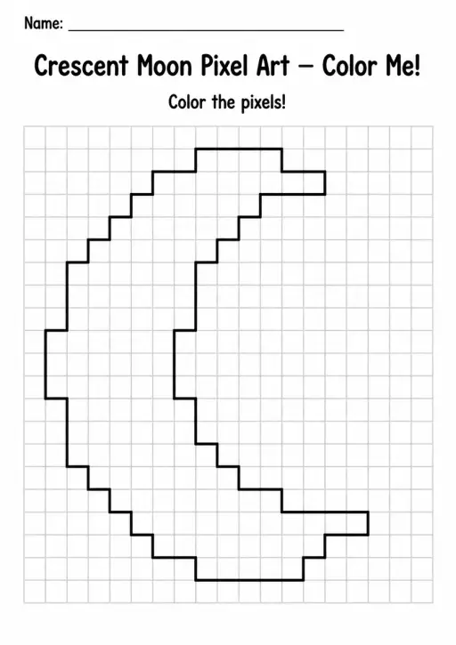 Crescent Moon Pixel Art Coloring Page