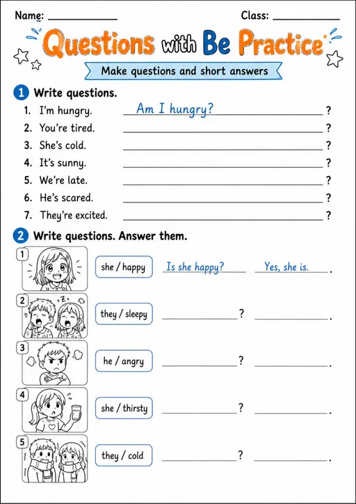 Questions With Be Practice | Grades 2-3 Grammar Worksheet