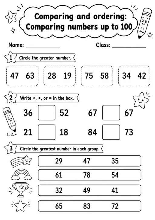 Grade 2 Comparing And Ordering Math Worksheet Pack