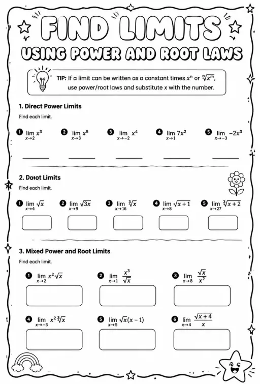 Find limits using power and root laws