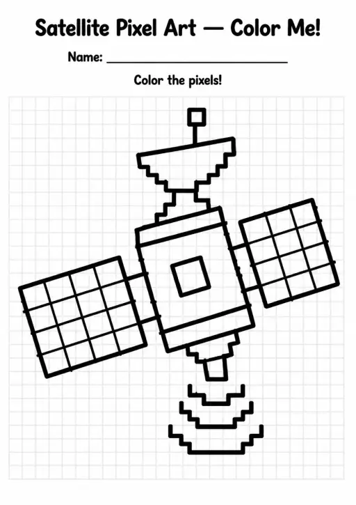 Satellite Pixel Art Coloring Page