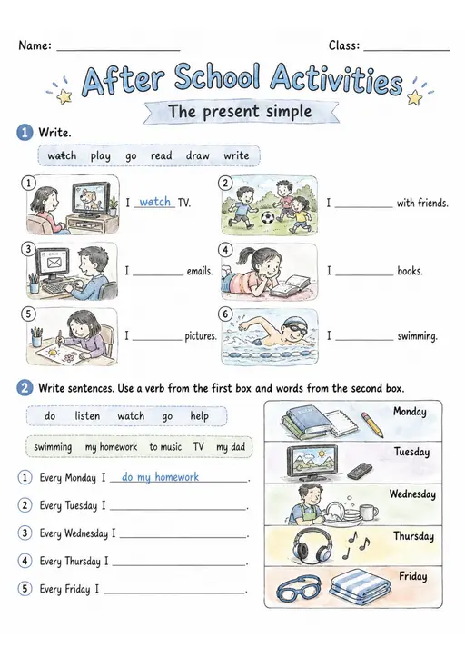After School Activities | Grades 2-3 Grammar Worksheet