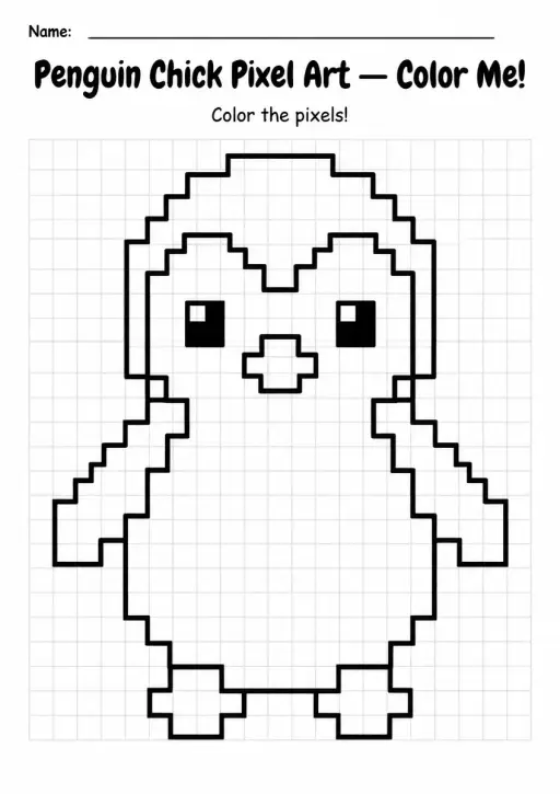 Penguin Chick Pixel Art Coloring Page