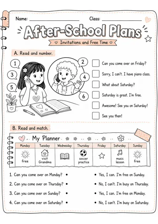 After-School Plans | Grades 2-3 English Language Arts Worksheet