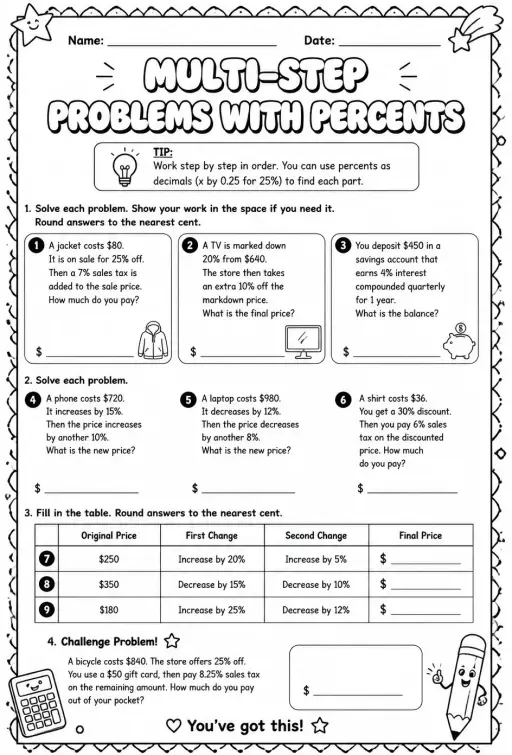 Multi-step problems with percents