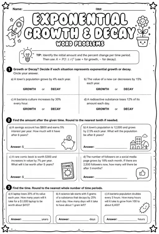 Exponential growth and decay: word problems