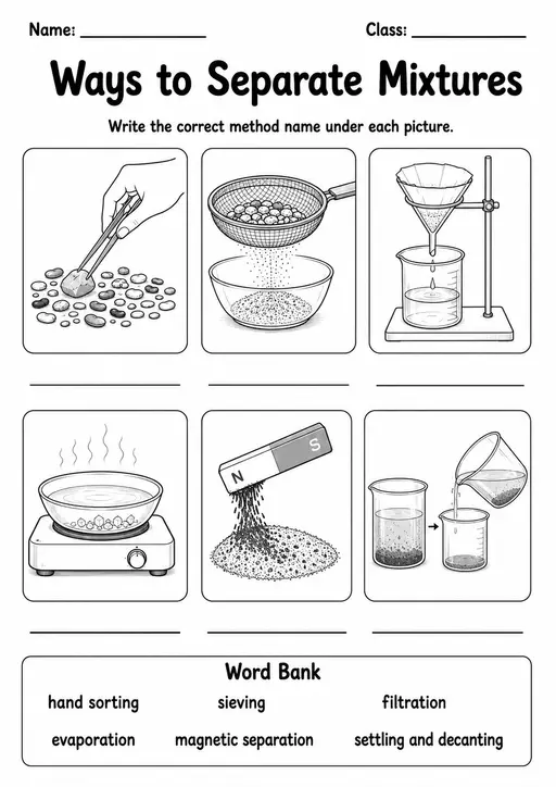 Separating Mixtures Pack | 10 Worksheets | Grade 6 Chemistry
