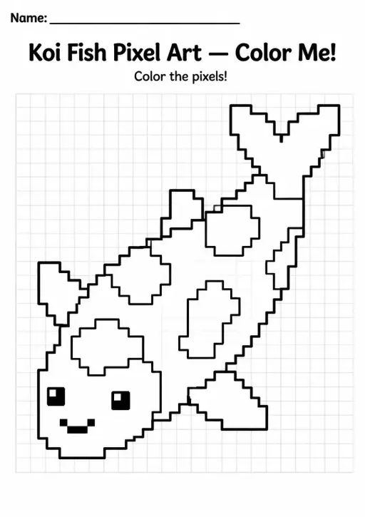 Koi Fish Pixel Art Coloring Page