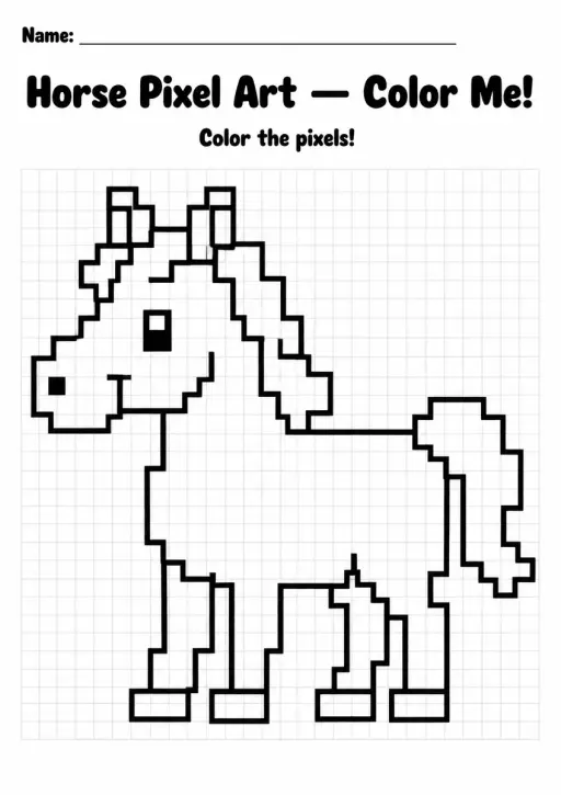 Horse Pixel Art Coloring Page