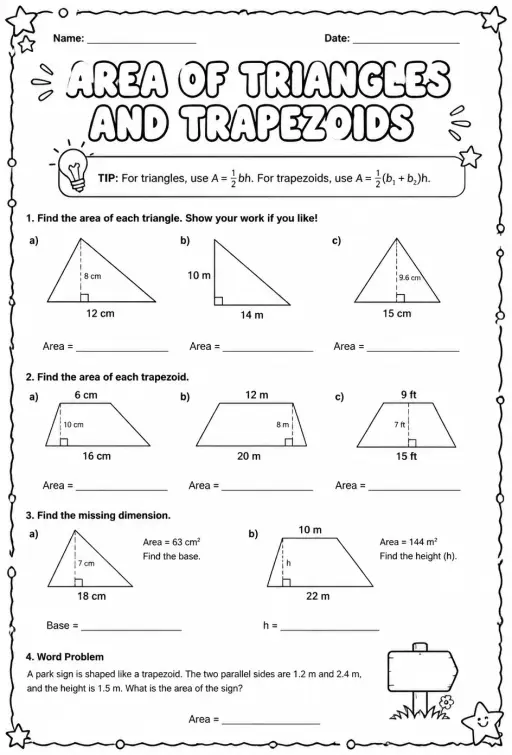 Area of triangles and trapezoids