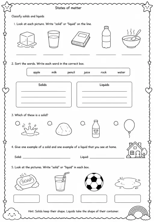 Classify solids and liquids