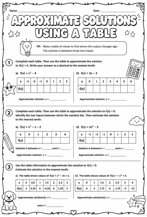 Approximate solutions using a table