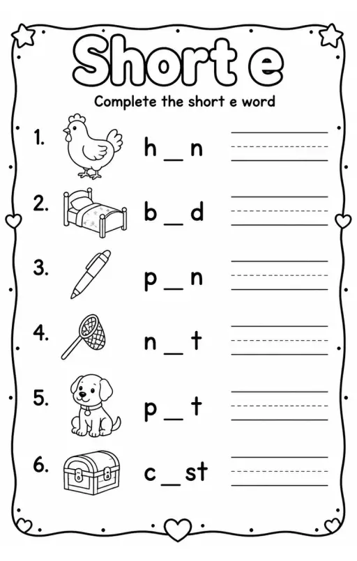 Complete the short e word