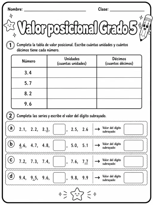 5.º grado - valor posicional - Paquete de fichas