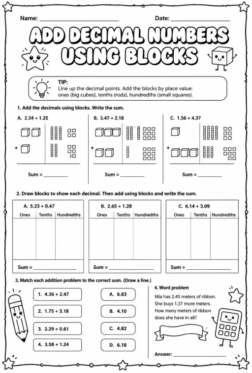 Add decimal numbers using blocks
