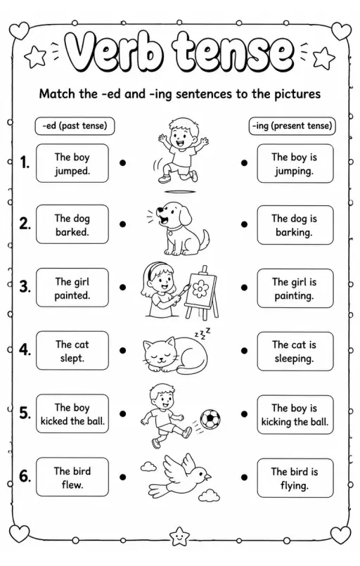 Match the -ed and -ing sentences to the pictures
