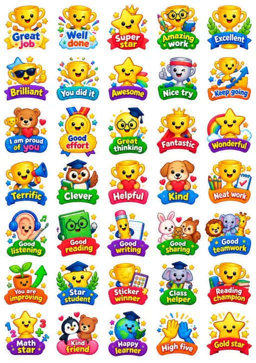 Positive Reinforcement Awards English Vocabulary Stickers preview
