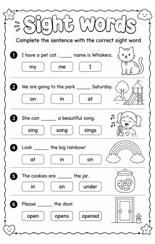 Complete the sentence with the correct sight word