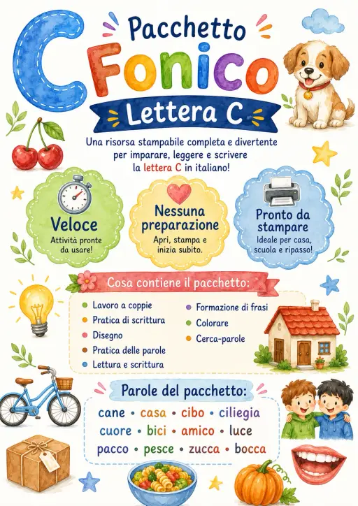 Italian Letter C Phonics Worksheets Pack