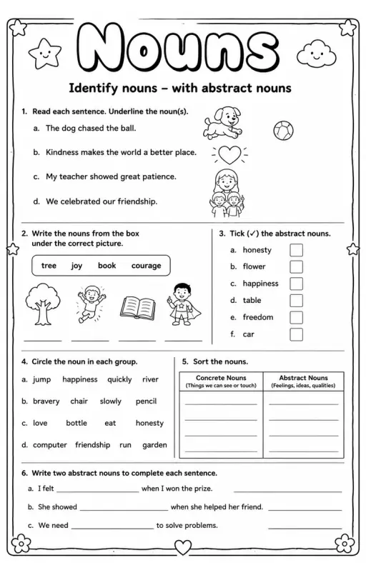 Identify nouns – with abstract nouns