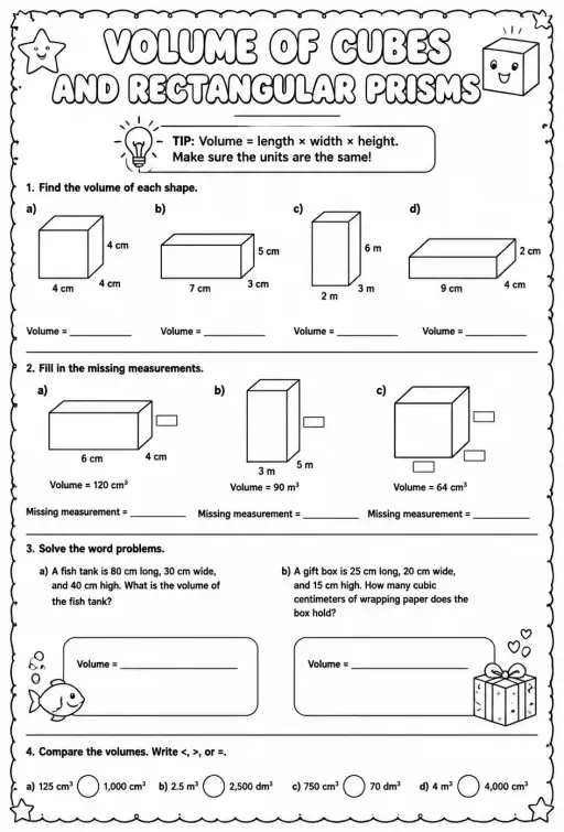 Volume of cubes and rectangular prisms