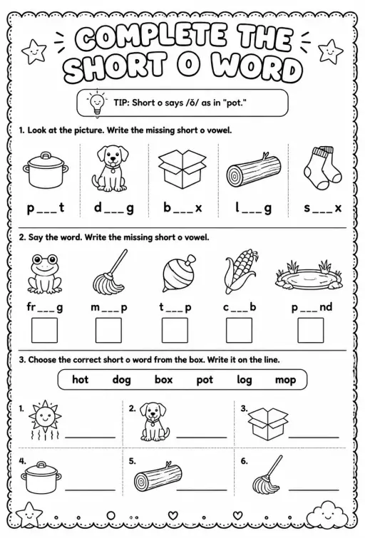 Complete the short o word