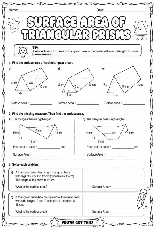 Surface area of triangular prisms