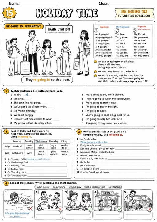 Be Going To Future: Holiday Time 4 | Grades 3-4 Grammar Worksheet