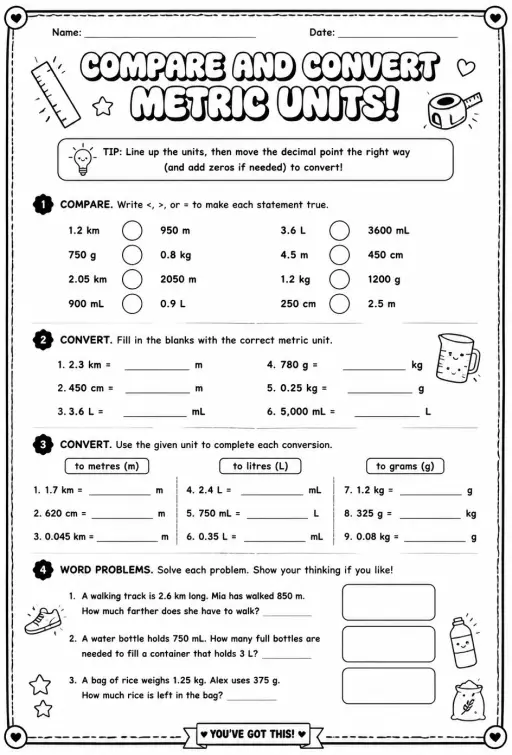 Compare and convert metric units