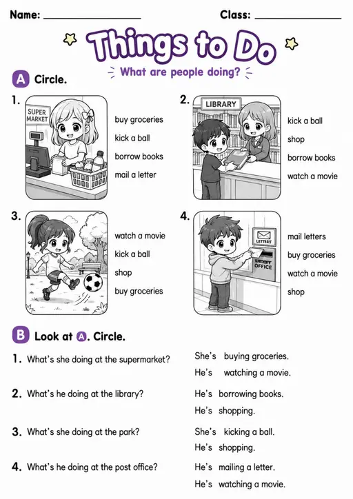 Things To Do | Grade 2 English Language Arts Worksheet