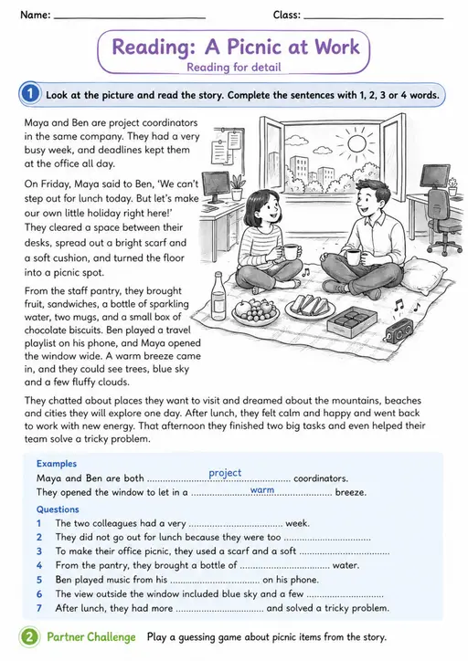 Cambridge Flyers - Reading: A Picnic at Work | Free Worksheet