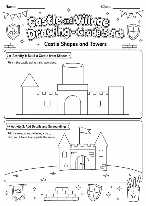 Castle Village Drawing Worksheet Pack