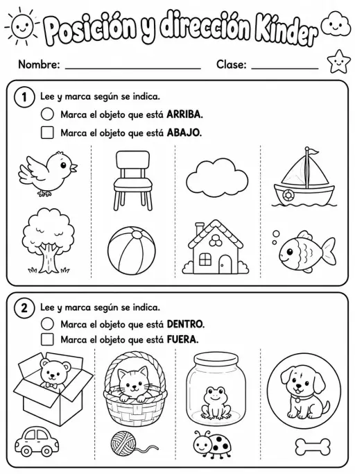 Kindergarten - posición y dirección - Paquete de fichas